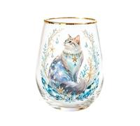 Genérico Animal Glass Cup, 400ml Gold Rim Stemless Cat Drinkware