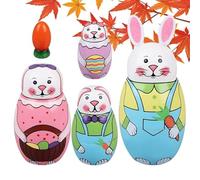 Genérico Animal Nesting Dolls - 5 Piece Wooden Rabbit Set | Wood Stacking Toy Decor - Cute Hand Painted Design For Creative Play and Decorative Display In Office Bedroom Living Room Use