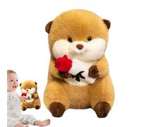 Genérico Animal Plush Toys - Valentine's Day Room Decor | 9,4 pulgadas Cute Holding Red Rose | Animal Plush Toy | Cuddly Doll for Bedroom Playroom