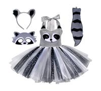 Generico Animal Raccoon Cosplay Disfraz - Kids Raccoon Disfraz 4 Piece Set | Soft Comfortable Toddel Outfit, Dress Hairband Tail Maśk For Halloween Party Role Play