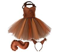 Genérico Animal Theme Squirrel Costume - Girls Dress Up Set, Tutu Skirt With Matching Tail And Ears Headband, Lightweight Soft Fabric | Party Halloween Birthday Outfit For Kids Age 1-12 Years Play