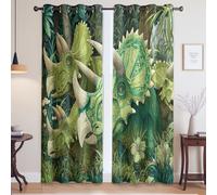 Genérico Animal Triceratops Dinosaurio Fantasía Cortinas para Puertas y Ventanas - SúPer Suaves Cortinas Opacas con Ojales, Verde Oscuro, 140An x 220Al cm (2 Paneles)