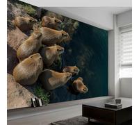 Genérico Animales Animales Salvajes Capibaras Papel pintado impreso en 3D, 250 x 175 cm Pared Papel Pintado, Moderno Decoración de Paredes para salón Dormitorio Pasillo Comedor, Azul Negro