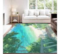 Genérico Anime Estético Fresco Tranquilo Alfombra 140 x 200 cm Cian Beige Escaleras Playa Pelo Corto Súper Suave Alfombra Lavable para Habitación Adolescente, No Desprende Pelusa y Fácil de Limpiar