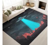 Genérico Anime Sci-FI Cartoon Minimalista Fresco Gris Azul Carpeta 140 x 200 cm, Decoración de Interior, Alfombra UFO Rayos para Salón y Dormitorio Alfombra Lavable Y Antideslizante De Pelo Ras