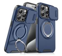 Genérico Anpurely Case with Slide Camera Cover for iPhone 17/16/15/14/13/12/11 ProMax, Anpurely Magnetic Stand Phone Case with Rotating Stand and Privacy Camera (Blue,17ProMax)
