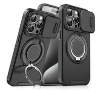 Genérico Anpurely Case with Slide Camera Cover for iPhone 17/16/15/14/13/12/11 ProMax, Anpurely Magnetic Stand Phone Case with Rotating Stand and Privacy Camera (Black,16)