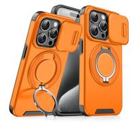 Genérico Anpurely Case with Slide Camera Cover for iPhone 17/16/15/14/13/12/11 ProMax, Anpurely Magnetic Stand Phone Case with Rotating Stand and Privacy Camera (Orange,16)