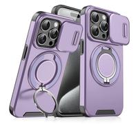 Genérico Anpurely Case with Slide Camera Cover for iPhone 17/16/15/14/13/12/11 ProMax, Anpurely Magnetic Stand Phone Case with Rotating Stand and Privacy Camera (Purple,15)