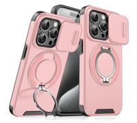 Genérico Anpurely Case with Slide Camera Cover for iPhone 17/16/15/14/13/12/11 ProMax, Anpurely Magnetic Stand Phone Case with Rotating Stand and Privacy Camera (Pink,17)