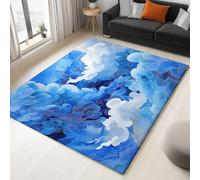 Genérico Antideslizante 100 x 150 cm - Tapete Lavable en Lavadora Antideslizante para Sala y Dormitorio Tradición Olas del Mar Nubes Alfombras de Habitacion Comedor Dormitorio Cocina, Azul