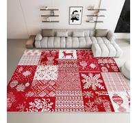 Genérico Antideslizante 60 x 90 cm - Tapete Lavable en Lavadora Antideslizante para Sala y Dormitorio Navidad Copos De Nieve Renos Cuadros Alfombras de Habitacion Comedor Dormitorio Cocina, Rojo