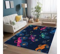 Genérico Antideslizante Alfombra Decoración Negro - Alfombras Estampado Dibujos Animados Camión Grafiti para Comedor Cocina Dormitorio Pasillo Decoración, 140 x 200 cm Franela Alfombra