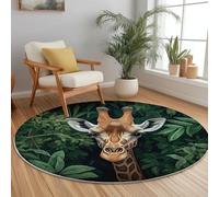 Genérico Antideslizante Alfombra Redonda - 90 x 90 cm - Animal Selva Jirafa Estampada Suaves Lavable alfombras, Verde Estampado Alfombra para Dormitorio Comedor Sala de Estar decoración