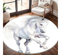 Genérico Antideslizante Alfombra Redonda Caballo Animal de Acuarela para Exterior Interior de 160cm, Grande Alfombra Redonda Blanco Pelo Corto Antiincrustante Lavable para Área de Juegos Niños