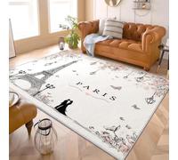 Genérico Antideslizante Alfombras de Pelo Corto para Salón y Dormitorio 160x230 cm Romance ParíS La Torre Eiffel Suave Alfombra de Habitacion Lavables Apta para Mascotas Antiincrustante, Blanco