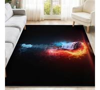Genérico Antideslizante Lavable Alfombra 140 x 200 cm - Alfombras Pelo Corto Impresión Simple Llamas Guitarra Eléctrica, Negro Moderna Alfombra Decorativas para Salon Dormitorio Sofá de Noche