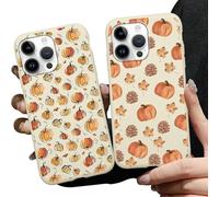 Genérico Aoldimu 2 Pack Fall Pumpkin Leaves Phone Case, Aesthetic Autumn Pine Cones Pattern Cover for Women Girls, Soft TPU Protective Shockproof Cases for iPhone 13/14/15/16 Pro MAX (13,C)