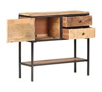 Genérico Aparador Madera de Mango Bruto 85x30x80 cm | Marco de hierro negro recubierto de polvo, 1 puerta y 2 cajones, estante inferior, tapa resistente para decoración