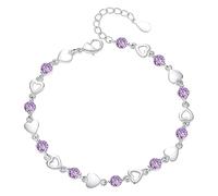 Genérico Apilable Anillos Corazón Charm Pulsera 925 Sterling Silver Fashion Heart Bracelet For Women & Girls Silver 4 Pulsera, talla única, Cobre, No Gemstone