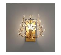 Genérico Aplique de pared de cristal K9 Lámpara de hoja de cristal con marco de hierro forjado E14 Lámpara decorativa con cable for dormitorio, sala de estar negro/dorado, 1 paquete(Gold)