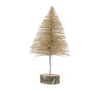 Genérico árbol de Navidad decorativo con lentejuelas, 30 cm, base de tronco de madera, champán dorado o plateado (dorado, 30 centímetros)
