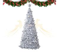 Genérico árbol de Navidad plegable flocado - decoración festiva | pino artificial plateado con falda de árbol reutilizable, decoración de suelo de vacaciones plegable para salón