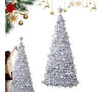 Genérico árbol de Navidad plegable plateado - árbol artificial denso y flocado, reutilizable, sin luces, 1,65 m, con falda y 83 decoraciones, para hogar, oficina, fiesta y decoración interior