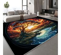 Genérico Árbol Grande Bosque Alfombra Salón Pelo Corto Puesta De Sol Paisaje Lavable Fluffy Estilo Antideslizantes Alfombras Decorativas para Salón Dormitorio Y Zonas Interiores 60x90 cm