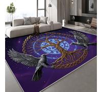 Genérico Árbol Grande Cuervo Alfombra Shaggy para Salón habitación de los Niños Dormitorio Brújula Runas Interior Suave de Pelo Corto Alfombra Antideslizante Muy Suave 80x120 cm