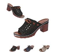 Genérico Archrelief Sandals, Arch Relief Sandals, Fashionable Comfortable Orthopedic Platform Chunky Heels Sandal (Black, 41)