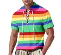 Genérico arco iris camiseta de manga corta para hombre El mes del orgullo LGBT camisa pirata hombre casual estilo retro vikingo medievales vintage disfraz pirata, Multicolor3, XL
