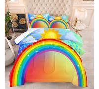 Genérico Arcoíris Funda Nórdica Sol Juego de EdredóN para El Hogar (Compuesto por 1 Funda NóRdica de 200 X 220 Cm y 2 Fundas de Almohada con Cremallera de 50 X 70 Cm)