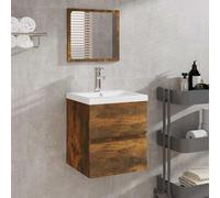 Genérico Armario de baño con Espejo Madera contrachapada Roble Ahumado,Conjuntos de Muebles,Muebles de baño-820472