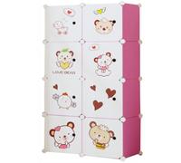 Generico Armario modular de cubos 8 compartimentos blanco con puertas fondo rosa decoradas | Componible 4 x 2, 148 x 75 x 37 cm | Mueble infantil multiusos para habitaciones, dormitorios, juguetes