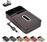 Genérico Armrest Storage Box with LED Ambient Light, Center Console Cover with 7 Color LED Light Cup Holder, Multifunction Center Console Organizer, Tissue Box for Most Vehicles (Brown,Fast Charge)