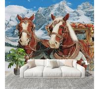 Genérico Art Carta da parati Fotografica 350x256 cm Cavallo Montagna Innevato Stile Europeo Fotomurali in Tessuto non tessuto Antimacchia e Antimuffa Marrone XXL Poster Gigante Muro Carta da parati