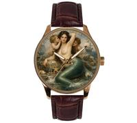 Genérico Arte Clásico del siglo XIX, Esfera Sirena después de William Bouguereau Reloj de colección Artística de Latón Macizo.