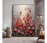 Genérico Arte De Pared 100% Pintado A Mano, Original, Sin Marco, Flor De Loto, Pintura Al Óleo Sobre Lienzo, Obra De Arte Botánica Estética Para Sala De Estar, Dormitorio, Decoración, Rojo, 30