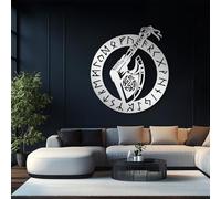 Genérico Arte de Pared con Escudo y Hacha vikinga de Metal, decoración de Obra de Arte de mitología nórdica de Metal, Obra de Arte para Sala de Estar, Dormitorio, Pasillo y escaleras, decoración