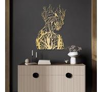 Genérico Arte de Pared de árbol de la Vida con Cara Abstracta de Metal, decoración de Rama de Mujer de Metal, árbol para Sala de Estar, Dormitorio, Pasillo y escaleras, Regalo Natural (Oro 39L)