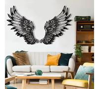 Genérico Arte de Pared de Metal con alas de ángel guardián, Escultura de Pared de Metal Grande para Aniversario, decoración de Pared, Obra de Arte Negra para Sala de Estar, Dormitorio, Pasillo y