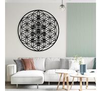 Genérico Arte de Pared de Metal con diseño de Flor de la Vida y cábala, decoración de Pared con geometría Sagrada y meditación Zen, Obra de Arte Negra para Sala de Estar, Dormitorio, Pasillo y e