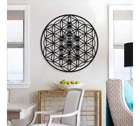 Genérico Arte de Pared de Metal con diseño de Flor de la Vida y cábala, decoración de Pared con geometría Sagrada y meditación Zen, Obra de Arte Negra para Sala de Estar, Dormitorio, Pasillo y e