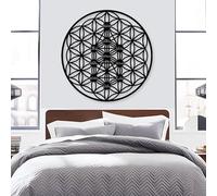 Genérico Arte de Pared de Metal con diseño de Flor de la Vida y cábala, decoración de Pared con geometría Sagrada y meditación Zen, Obra de Arte Negra para Sala de Estar, Dormitorio, Pasillo y e