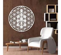 Genérico Arte de Pared de Metal con Forma de Flor de la Vida y cábala, decoración de Pared con meditación Zen y geometría Sagrada de Metal, Obra de Arte Negra para Sala de Estar, Dormitorio, Pas