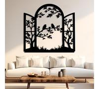 Genérico Arte de Pared de Ventana de pájaro de Metal en Rama, decoración de Pared de Pasillo de Sala de Estar con Silueta de Naturaleza de Metal, decoración de Obra de Arte Negra para Sala de es