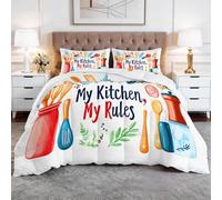 Genérico Arte Dibujos Animados Utensilios De Cocina Edredón Nórdico Relleno Nórdico para Cama, Transpirable Ideal para Todas Las Estaciones, Confort Térmico Superior, Color, 240 x 260 cm