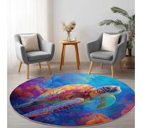 Genérico Arte Digital Tortugas Arrecifes De Coral Alfombra Redonda Estampada 60 cm, Lavable Lavadora Alfombra Dormitorio Antideslizante Tapete Sala para Cocina Halls Balcón, Color