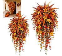 Genérico Artificial Fall Harvest Hanging Basket,UV-Resistant Waterproof Faux Outdoor Fall Flowers,Vine Hanging Fake Plants for Garden, Porch, Window, Mantels, Home, Outside Weddings Decor